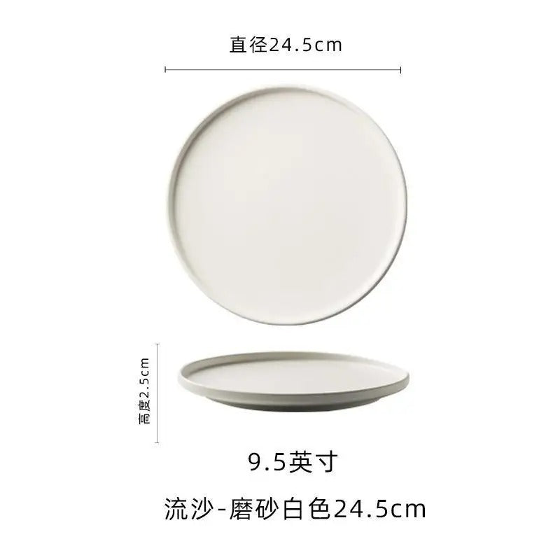 Black Frosted Steak and Pasta Plate – Western Style Luxury Dining Dish with White Quicksand Texture for Hotel and Restaurant Display
