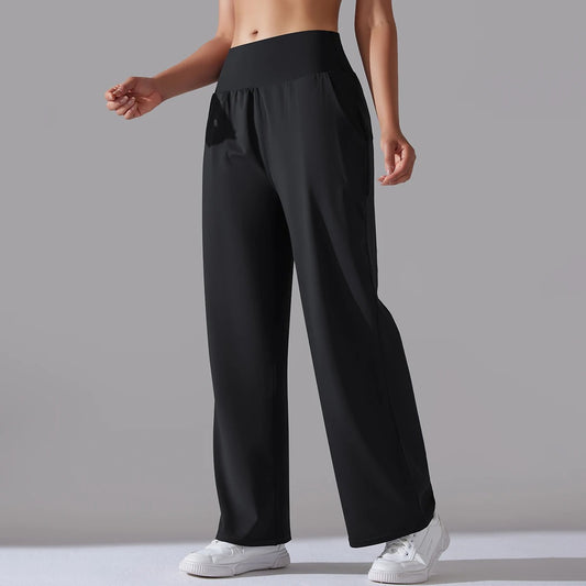 Elegant High-Waist Wide Leg Trousers for Women – Office Chic Loose Fit Pants