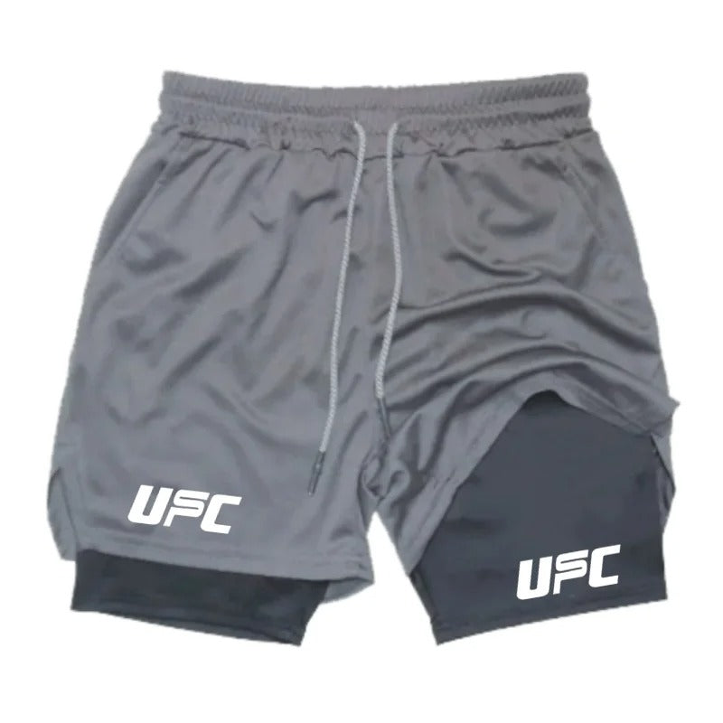 UFC Men’s 2-in-1 Boxing Training Shorts – Mesh, Quick-Dry, Printed Double-Layer Workout Bottoms for Summer