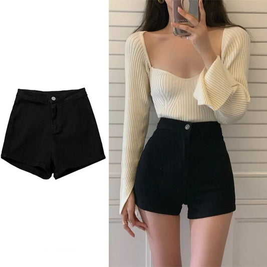 Noir CurveLift High-Waisted Denim Shorts – Stretchy, Sexy & Butt-Lifting Hot Girl Fit
