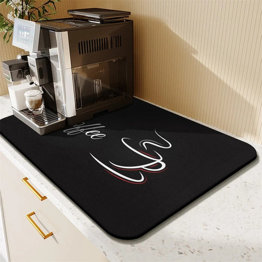 Elegant Black Coffee Cup Drying Mat – Non-Slip Diatom Absorbent Kitchen Counter Pad