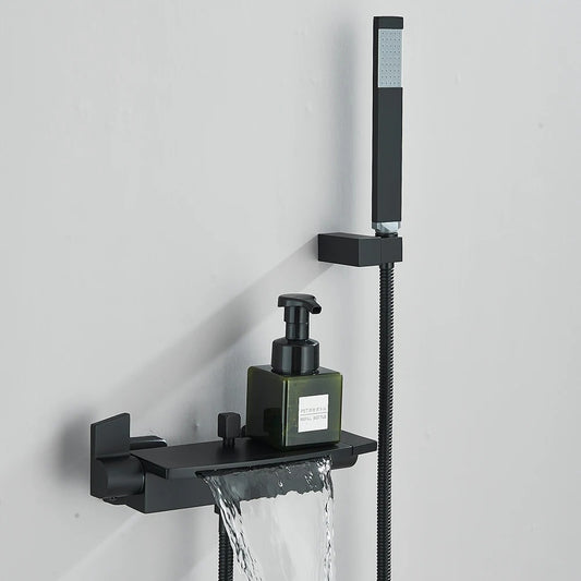 Luxury Black Waterfall Bathtub Shower Faucets Wall Mount Shower Mixer Tap Faucets Hot Cold Bath Shower Tap BaRobinet Baignoire
