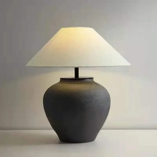 Vintage Art Black Ceramic LED Table Lamp – Retro Bedside & Living Room Light for Home Décor (2025 Design)