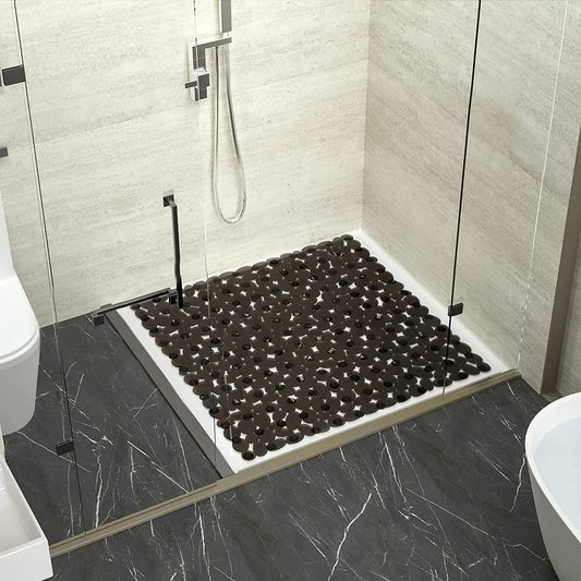 Luxury Black Pebble Shower Bath Mat – Non-Slip PVC Massage Floor Pad