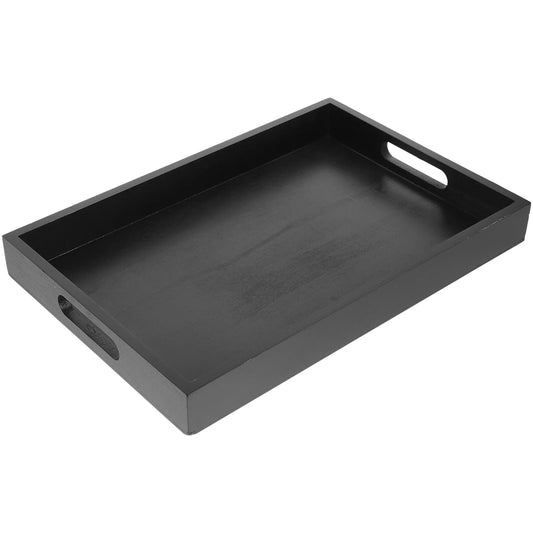Elegant Black Rectangular Wooden Serving Tray – Decorative Food, Tea, Dessert & Fruit Display Tray
