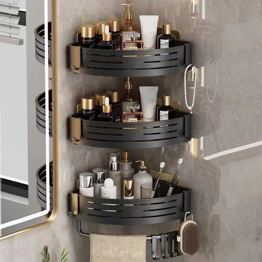 Shower Corner Shelf – Wall-Mounted No-Drill Bathroom Rack with Towel Bar