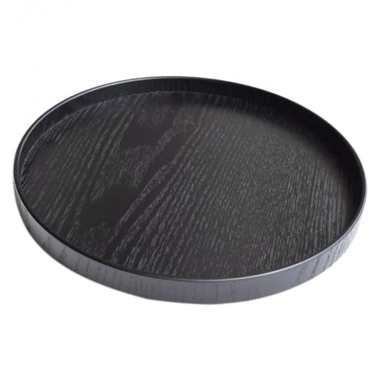 Black Round Wooden Serving Tray – 27 cm Extra Large Rustic Food Platter for Snacks, Salad, and Elegant Table Display