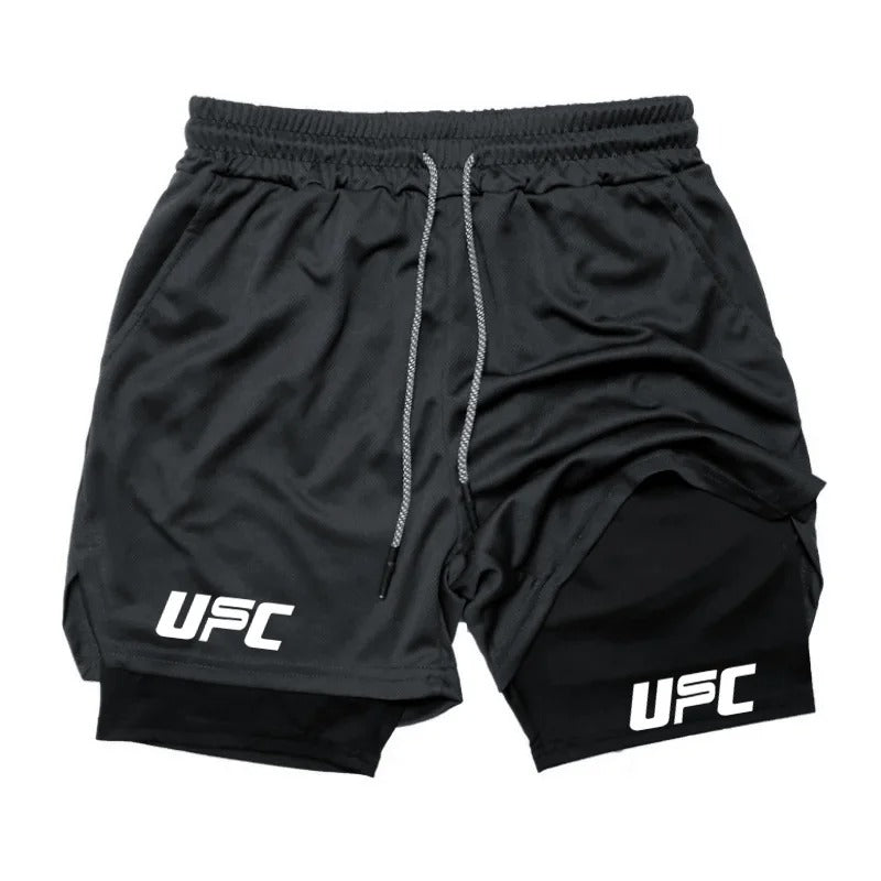 UFC Men’s 2-in-1 Boxing Training Shorts – Mesh, Quick-Dry, Printed Double-Layer Workout Bottoms for Summer