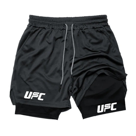 UFC Men’s 2-in-1 Boxing Training Shorts – Mesh, Quick-Dry, Printed Double-Layer Workout Bottoms for Summer
