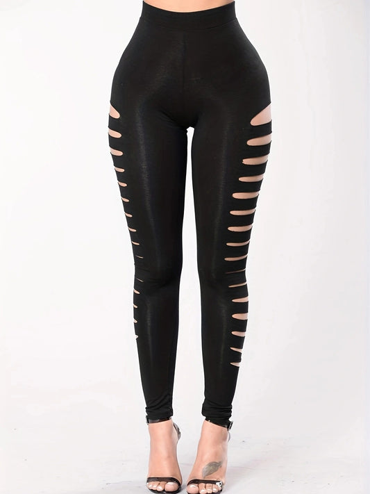 Elegant Black Side-Slit Sculpt Leggings – Nine-Point Fit with Cutout Detailing