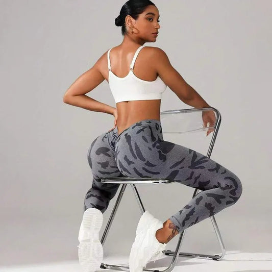 SculptFit Seamless V-Waist Camo Leggings – Elevated Contour Activewear for Women