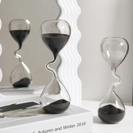 Creative Black Sand Hourglass Sculpture – Modern Desk & Living Room Decor
