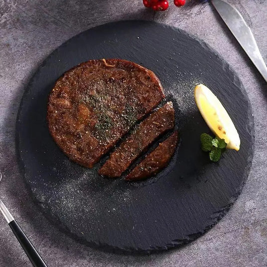 Japanese Style Black Slate Sushi Plate – 20 cm Luxury Rock Dining Plate for Western Cuisine and Grilled Meats