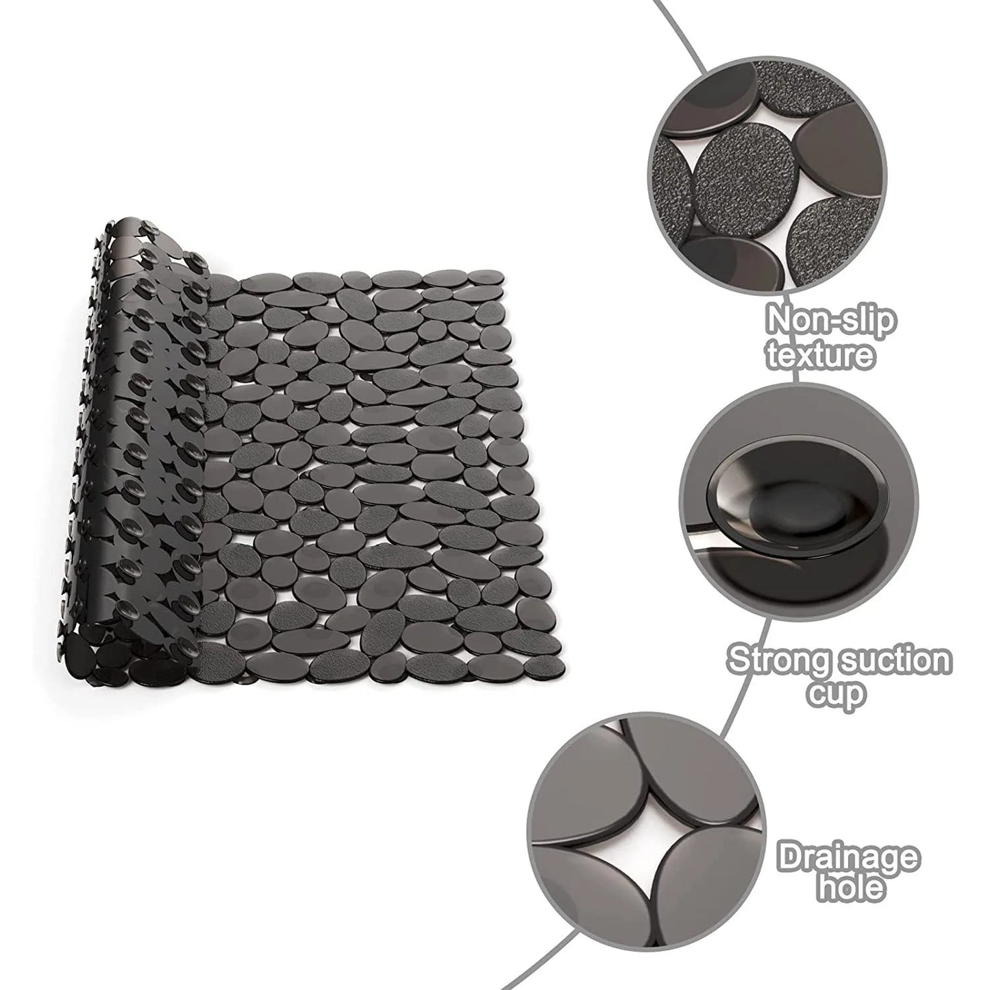 Luxury Black Pebble Shower Bath Mat – Non-Slip PVC Massage Floor Pad