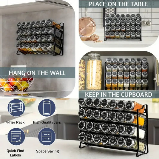 Multi-Tier Black Iron Spice Rack – Countertop Kitchen Organizer for Jars & Seasoning Bottles