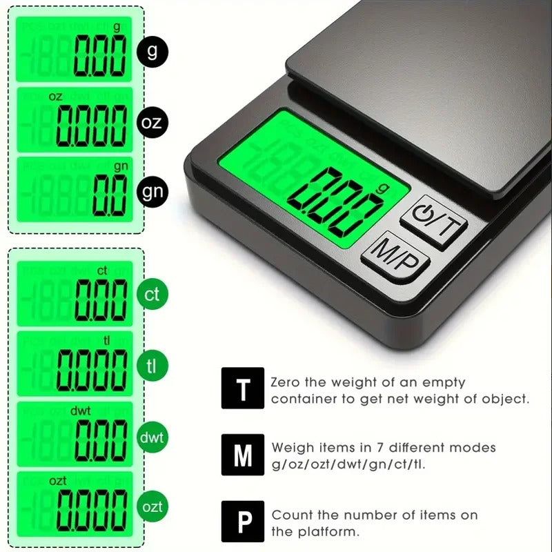 Black Precision Pocket Digital Scale – 1000g x 0.1g | Mini Gram Scale for Food, Jewelry & Travel with Backlit LCD