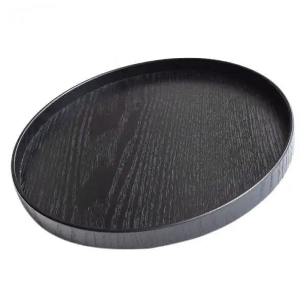 Black Round Wooden Serving Tray – 27 cm Extra Large Rustic Food Platter for Snacks, Salad, and Elegant Table Display