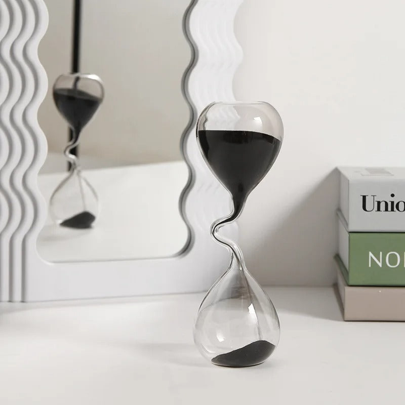 Creative Black Sand Hourglass Sculpture – Modern Desk & Living Room Decor