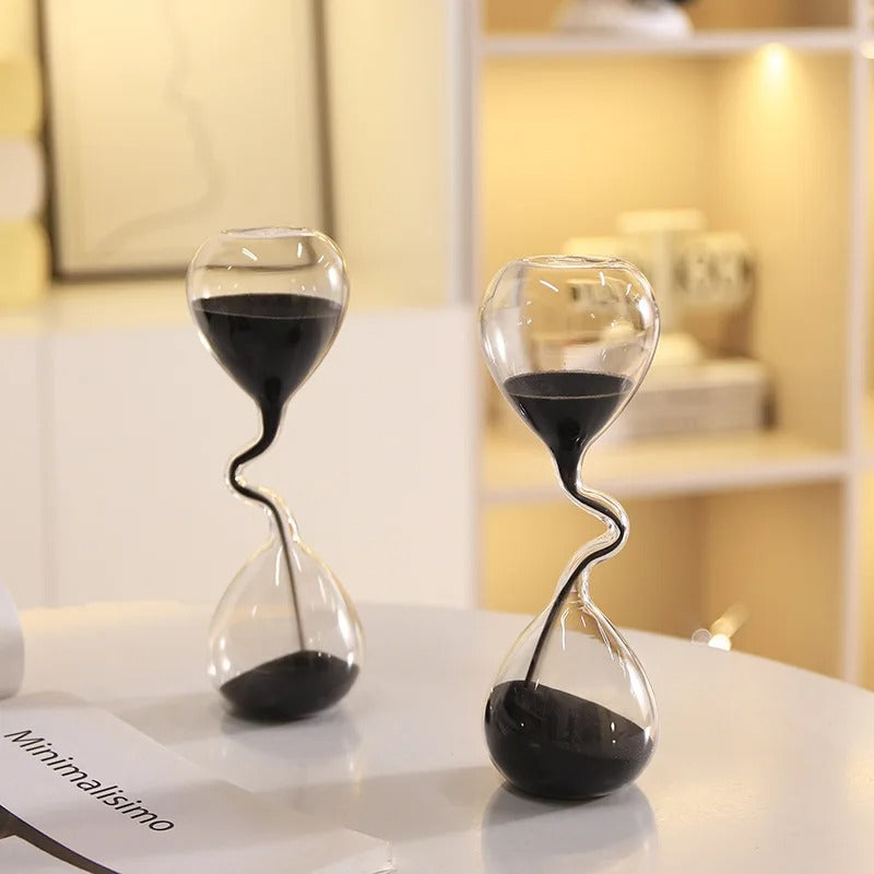 Creative Black Sand Hourglass Sculpture – Modern Desk & Living Room Decor