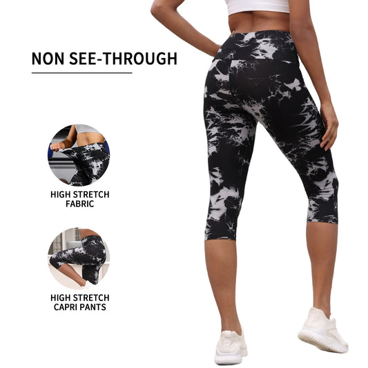 Luxe Tie-Dye High Waisted Capri Leggings – Seamless Push-Up Yoga & Workout Tights