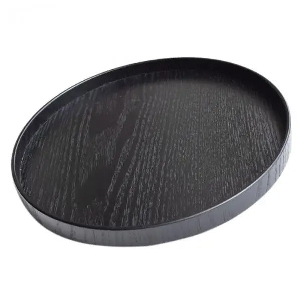Black Round Wooden Serving Tray – 27 cm Extra Large Rustic Food Platter for Snacks, Salad, and Elegant Table Display