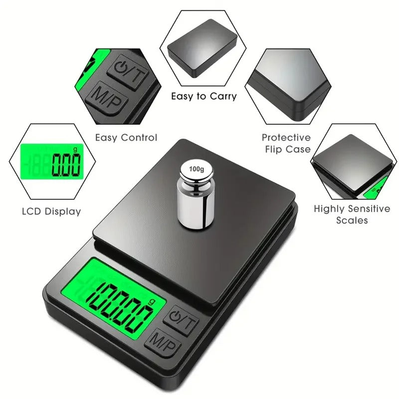 Black Precision Pocket Digital Scale – 1000g x 0.1g | Mini Gram Scale for Food, Jewelry & Travel with Backlit LCD