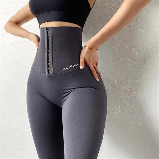 Seamless Compression High Waist Leggings – Adjustable Push-Up Yoga & Fitness Pants for Women