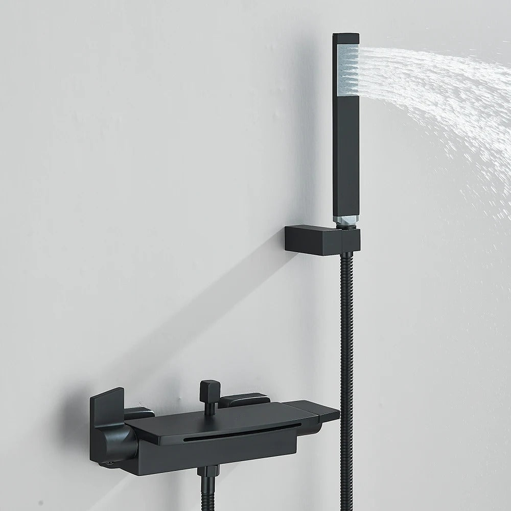Luxury Black Waterfall Bathtub Shower Faucets Wall Mount Shower Mixer Tap Faucets Hot Cold Bath Shower Tap BaRobinet Baignoire