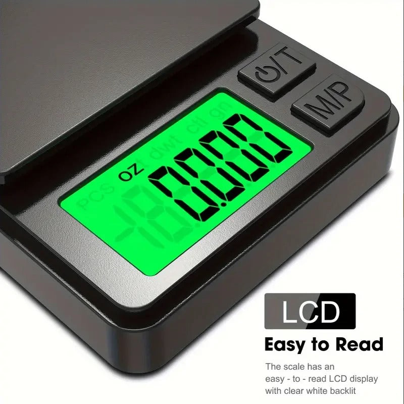 Black Precision Pocket Digital Scale – 1000g x 0.1g | Mini Gram Scale for Food, Jewelry & Travel with Backlit LCD