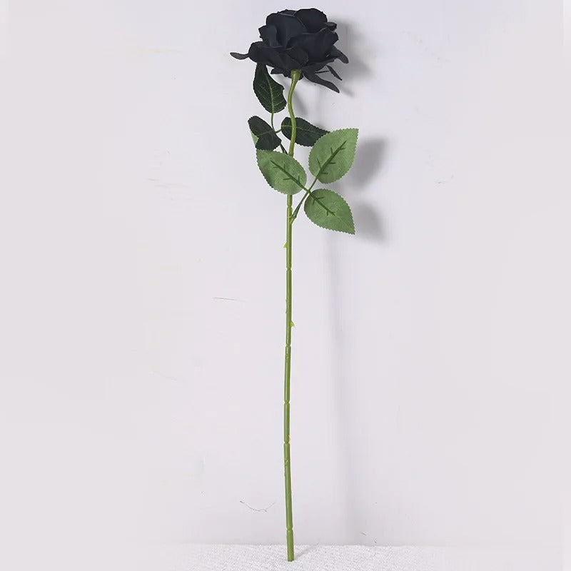 Elegant Pure Black Single Rose – Gothic Halloween & Dark Home Decor Bouquet