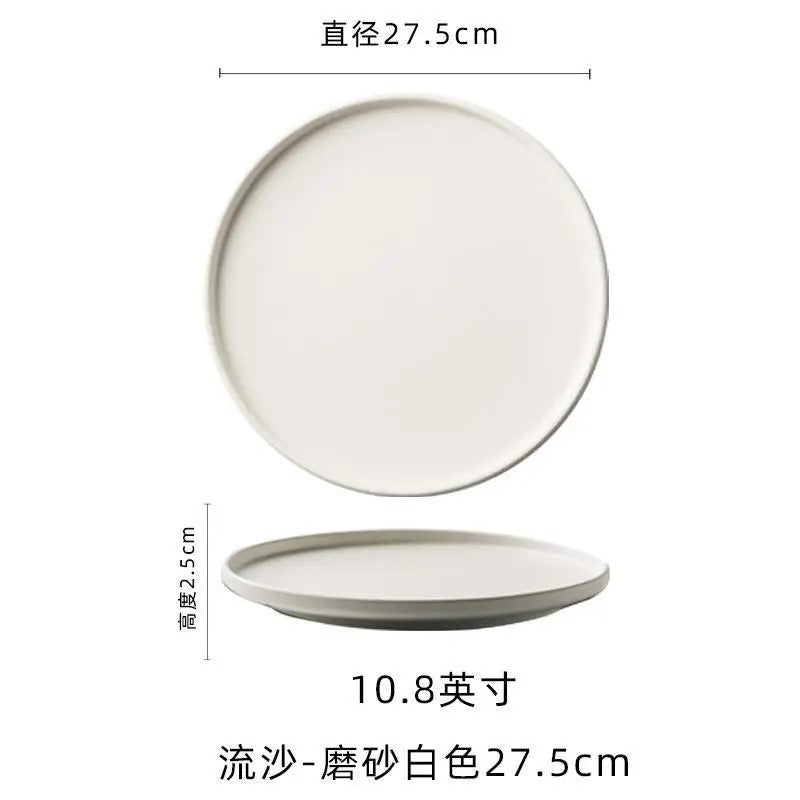Black Frosted Steak and Pasta Plate – Western Style Luxury Dining Dish with White Quicksand Texture for Hotel and Restaurant Display
